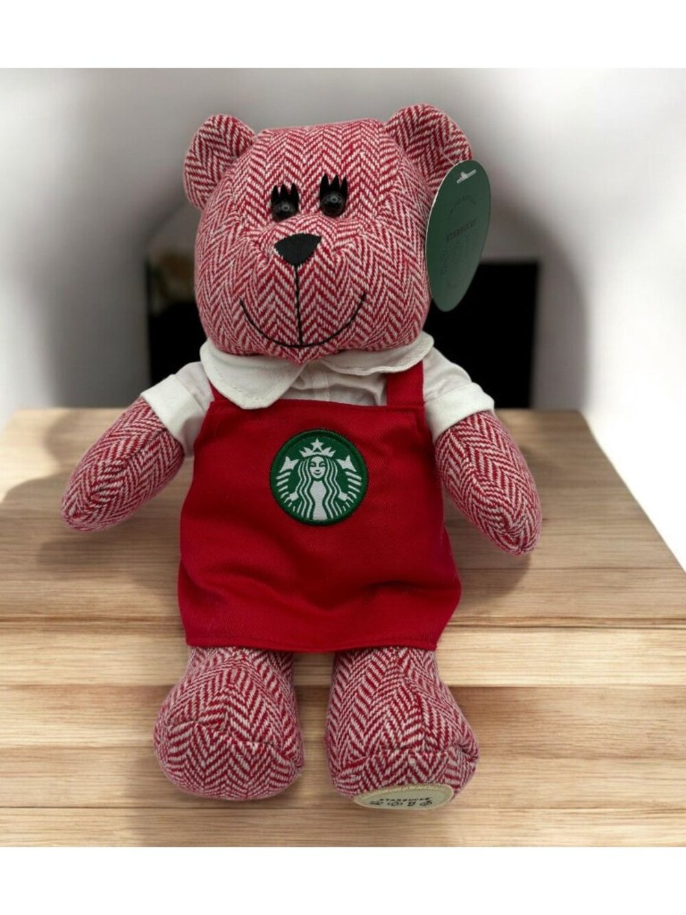Starbucks 2016 Bearista Plush Bear Limited Edition Barista Red Apron Herringbone